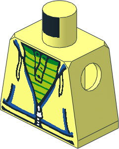 Minifig Torso with Hoodie with Zipper over Lime and Green Striped Shirt Pattern