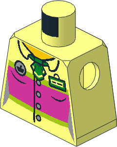 Minifig Torso with Female Blouse with Buttons, Dark Pink Panel and Name Badge Pattern