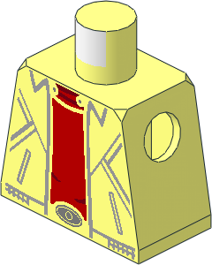 Minifig Torso with Leather Jacket, Slash Pockets and Waistband over Red Shirt, Silver Oval Belt Buckle Pattern