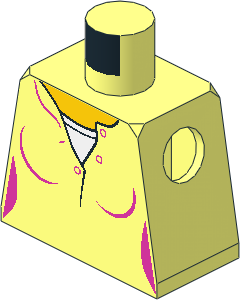 Minifig Torso with Female Top with Yellow Neck and White Undershirt Pattern