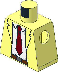 Minifig Torso with Open Suit Jacket with White Shirt, Dark Red Tie and Reddish Brown Belt Pattern