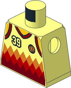Minifig Torso with Sports Tank Top with "39", Orange Basketball and Orange and Red Diamonds Pattern