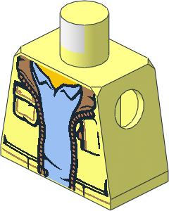 Minifig Torso with Jacket and Medium Nougat Collar over Bright Light Blue Shirt Pattern