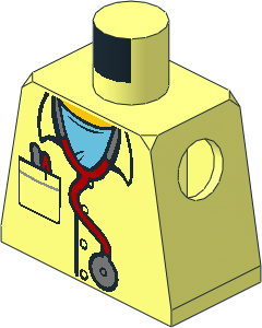 Minifig Torso with Doctor Coat over Medium Azure Undershirt, Stethoscope, Pocket with Pens Pattern