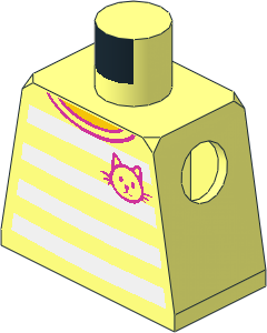 Minifig Torso with T-Shirt with  4 White Horizontal Stripes Front and Back with Cat Pattern