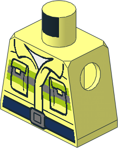 Minifig Torso with Firefighter Vest with Reflective Stripes, Pockets and Dark Blue Belt Pattern