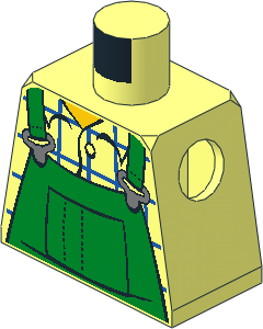 Minifig Torso with Green Overall and Blue Checkered Shirt Pattern