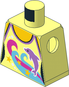 Minifig Torso with Halter Top, Dolphins, Swirls and Stars Pattern