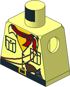 Minifig Torso with Safari Shirt, Gun, Red Bandana & Yellow Chest Pattern