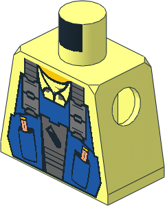 Minifig Torso with Blue Vest, Collar and Test Tube Pattern