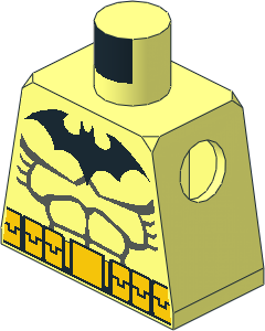 Minifig Torso with Dark Grey, Black, and Yellow Batman Pattern