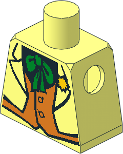 Minifig Torso with Jacket, Orange Vest, Green Neck-chief Pattern