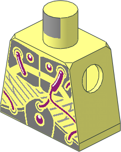 Minifig Torso with Silver Metal Plates and Dark Pink Electrical Wires and Buttons Pattern