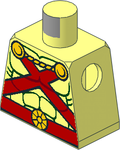 Minifig Torso with Red Straps and Belt, Yellow Clasps and Cord and Muscles Outline Pattern