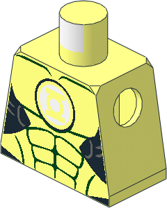 Minifig Torso with Green Lantern Logo on White Background and Muscles Outline Pattern