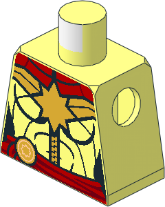 Minifig Torso with Female Gold Star and Zipper and Red Tied Sash and Muscles Outline Pattern