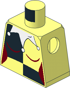 Minifig Torso with Female White Jester Collar and Black Quarters Pattern