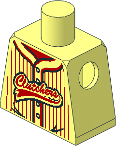 Minifig Torso with Vertical Red Stripes and 'Clutchers' Pattern