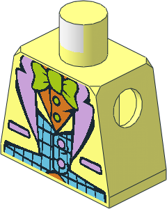 Minifig Torso with Medium Azure Vest, Orange Shirt and Lime Bow Pattern