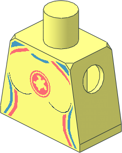 Minifig Torso with Female Wetsuit, Coral and Dark Azure Trim and Turtle Logo Pattern