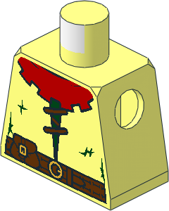 Minifig Torso with Red Collar, Belt with Pouch, Metallic Gold Buckles, Laces and Dark Green Stitches Pattern