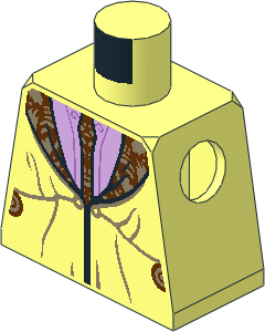 Minifig Torso with Reddish Brown and Dark Tan Tie and Lapels, Lavender Shirt Pattern