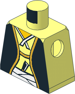 Minifig Torso with Yellow Neck, Samurai Robe, Sash and Dagger Pattern