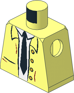 Minifig Torso with Open Jacket with  4 Metallic Gold Buttons over White Shirt and Tie Pattern