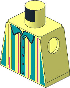 Minifig Torso with Shirt with Dark Turquoise and Dark Pink Vertical Stripes Pattern