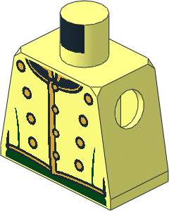 Minifig Torso with Page Suit, Gold Buttons and Dark Green Trim Pattern