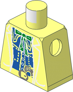 Minifig Torso with Jacket over Blue Undershirt with Green Bow and Gun in Belt Pattern