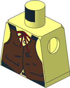 Minifig Torso with Brown Vest, Buckle and String Bowtie Pattern