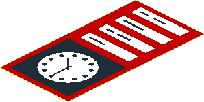 Sticker  2.8 x  1.4 with Black Clock on Red Background