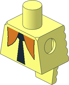 Minifig Torso Short with Ridged Extended Back with Orange Collar and Black Tie Pattern