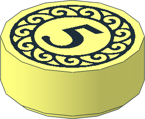 Tile  1 x  1 Round with Black "5" Coin Pattern