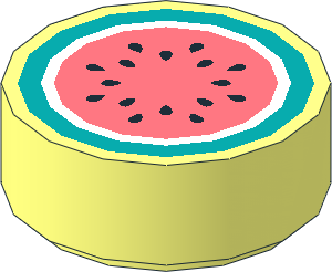 Tile  1 x  1 Round with Coral Watermelon with Dark Turquoise Rind and Black Seeds Pattern