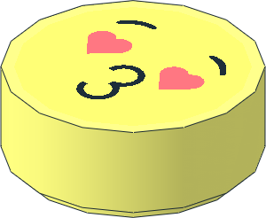 Tile  1 x  1 Round with Bright Light Yellow Emoji with Coral Heart Eyes and Black "3" Puckered Lips Pattern