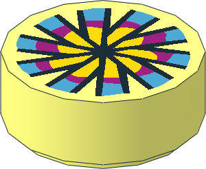 Tile  1 x  1 Round with Yellow, Magenta and Dark Azure Flower Pattern