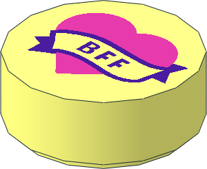 Tile  1 x  1 Round with Dark Pink Heart and Medium Lilac Banner with "BFF" Pattern