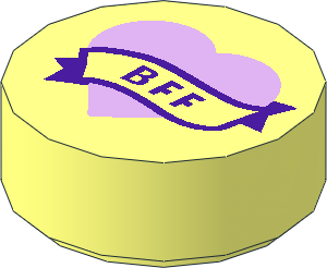 Tile  1 x  1 Round with Lavender Heart and Medium Lilac Banner with "BFF" Pattern