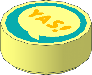 Tile  1 x  1 Round with Bright Light Orange "YAS!" in Speech Bubble on Dark Turquoise Background Pattern