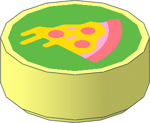 Tile  1 x  1 Round with Yellow Pizza Slice with Coral Pepperoni and Crust on Bright Green Background Pattern