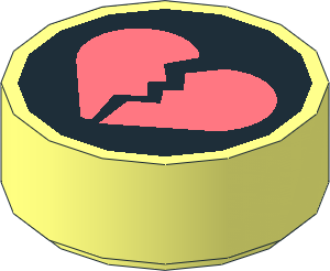 Tile  1 x  1 Round with Coral Broken Heart on Black Background Pattern