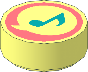 Tile  1 x  1 Round with Dark Turquoise Music Note in Speech Bubble on Coral Background Pattern