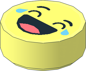 Tile  1 x  1 Round with Bright Light Yellow Emoji with Wide Open Laughing Mouth with Coral Tongue and Medium Azure Tears of Joy Pattern
