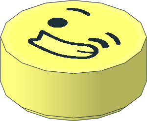 Tile  1 x  1 Round with Bright Light Yellow Emoji with One Winking Eye and One-Sided Grimacing Smile Pattern