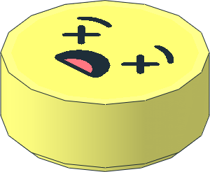 Tile  1 x  1 Round with Bright Light Yellow Emoji with "x" Eyes and Mouth with Top Semi Circle and Coral Tongue Pattern