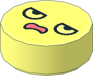 Tile  1 x  1 Round with Bright Light Yellow Emoji with Partially Closed Eyes and Irregular Shapes Mouth with Coral Tongue Pattern