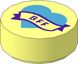 Tile  1 x  1 Round with Dark Azure Heart and Medium Lilac Banner with "BFF" Pattern