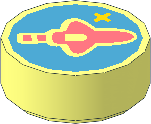 Tile  1 x  1 Round with Coral Classic Spaceship on Dark Azure Background Pattern